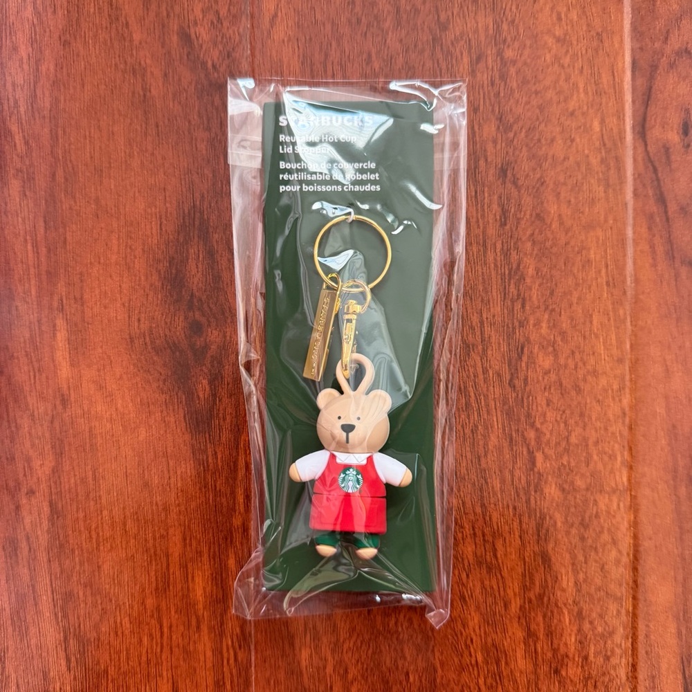 🆕 Starbucks Red Bearista Keychain & Reusable Hot Cup Lid Stopper